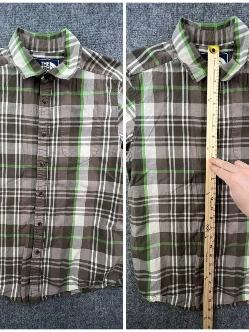 The North Face Button Up Shirt Men’s Small Gray Green Plaid Casual Short Sleeve